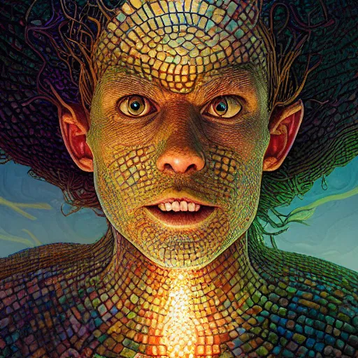 Image similar to fungus labyrinth mohawk scales reflector portrait by gaston bussierre and charles vess and james jean and erik jones and rhads, inspired by rick and morty, epic, funny, huge scale, beautiful fine face features, intricate high details, sharp, ultradetailed