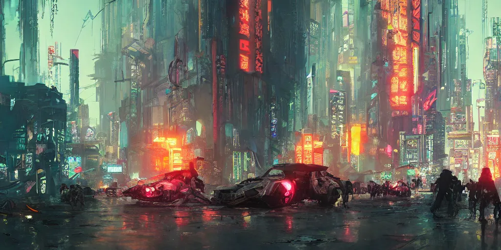 Prompt: concept art of a cyberpunk obon festival, grimy, gritty, blade runner 2 0 4 9, trending on artstation, award winning painting, cgi, art by john berkey and anton fadeev and john howe and simon stalenhag and greg rutkowski