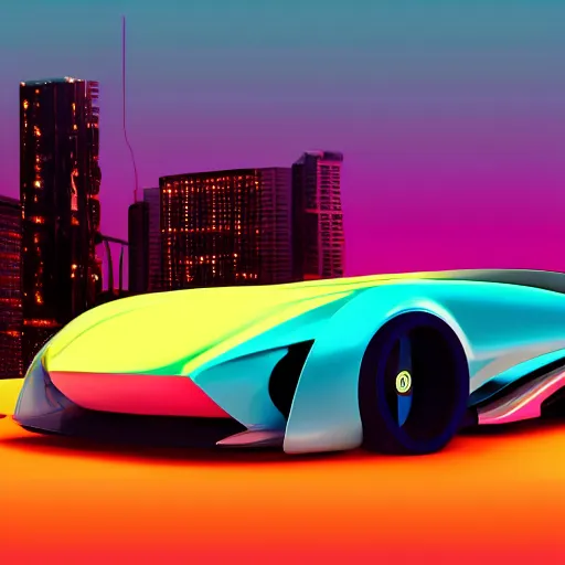 Prompt: neon synthwave f 1 2 2 concept car, at sunset, 8 k. filling most of the view