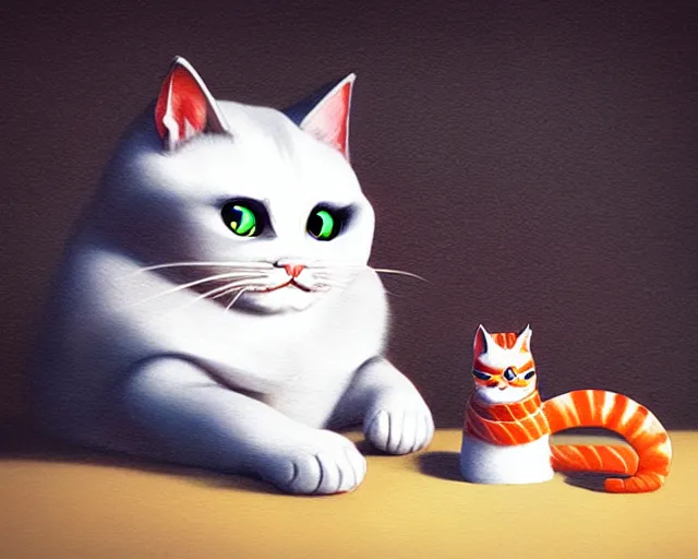 Image similar to Sushi cat, sharp focus, a cat made of Shush, photography by Artgerm and Greg Rutkowski and WLOP