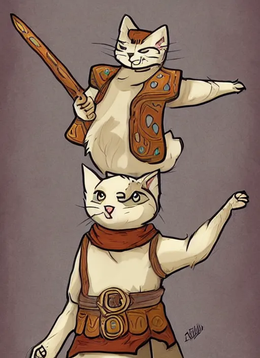 Prompt: a cartoon cat as a dnd character fantasy art.