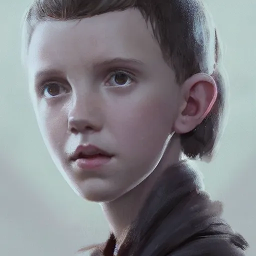 Image similar to a highly detailed epic cinematic concept art CG render digital painting artwork: Millie Bobby Brown. By Greg Rutkowski, Ilya Kuvshinov, WLOP, Stanley Artgerm Lau, Ruan Jia and Fenghua Zhong, trending on ArtStation, subtle muted cinematic colors, made in Maya, Blender and Photoshop, octane render, excellent composition, cinematic atmosphere, dynamic dramatic cinematic lighting, precise correct anatomy, aesthetic, very inspirational, arthouse