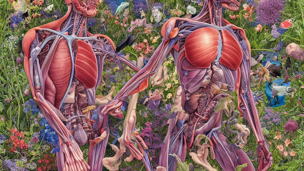 Image similar to highly detailed illustration of a human anatomy body exploded by all the known species of flowers by juan gatti, by makoto shinkai, by moebius!, by oliver vernon, by joseph moncada, by damon soule, by manabu ikeda, by kyle hotz, by dan mumford, by kilian eng