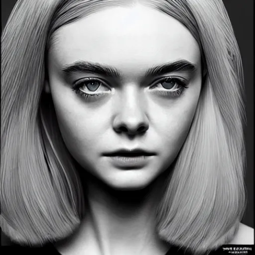 Prompt: a striking hyper real illustration of Elle Fanning in the style of retro-futurism