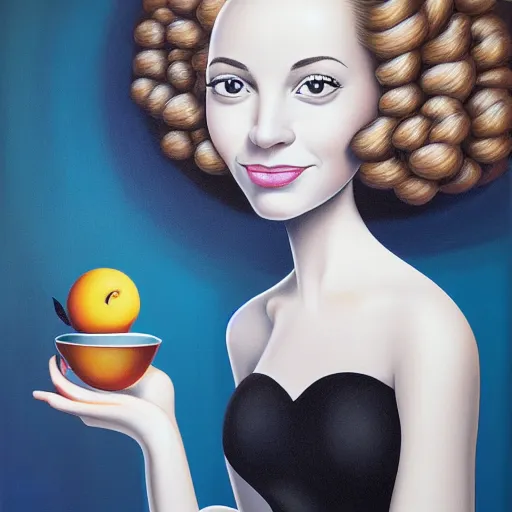 Prompt: a painting of a happy woman, an ultrafine detailed painting by rafal olbinski, behance contest winner, pop surrealism, detailed painting, very detailed, minimalist, skeuomorphic, airbrush art