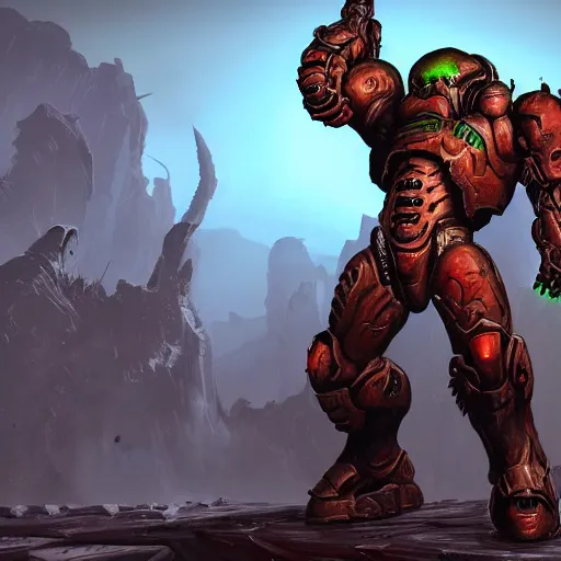 Prompt: doom slayer from doom eternal, epic paint