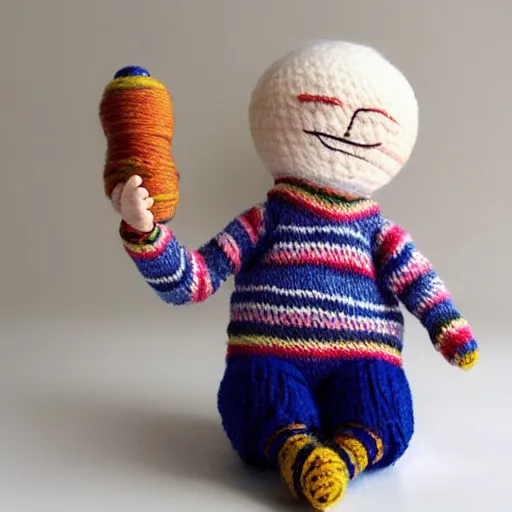 Image similar to hide the pain harold doll made out of yarn