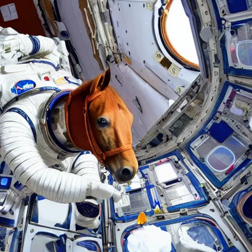 Image similar to astronaut horse fixing the space station in space