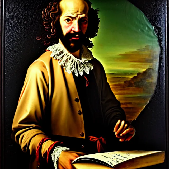 Prompt: baroque painting portrait of disheveled sunken - eyed nobleman sorcerer painter