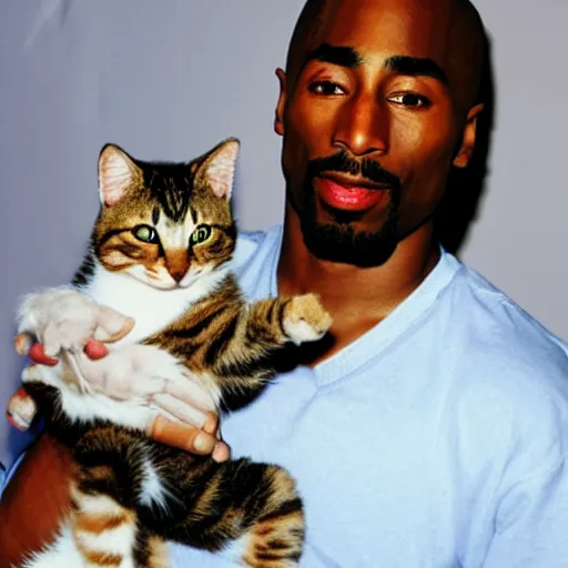 Image similar to tupac holding a cat, 4 k