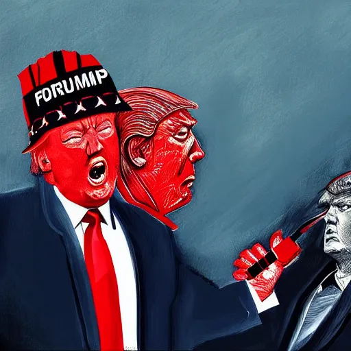 Image similar to portrait of FBI arresting Donald Trump, bloody, intricate, headshot, highly detailed, digital painting, concept art, sharp focus