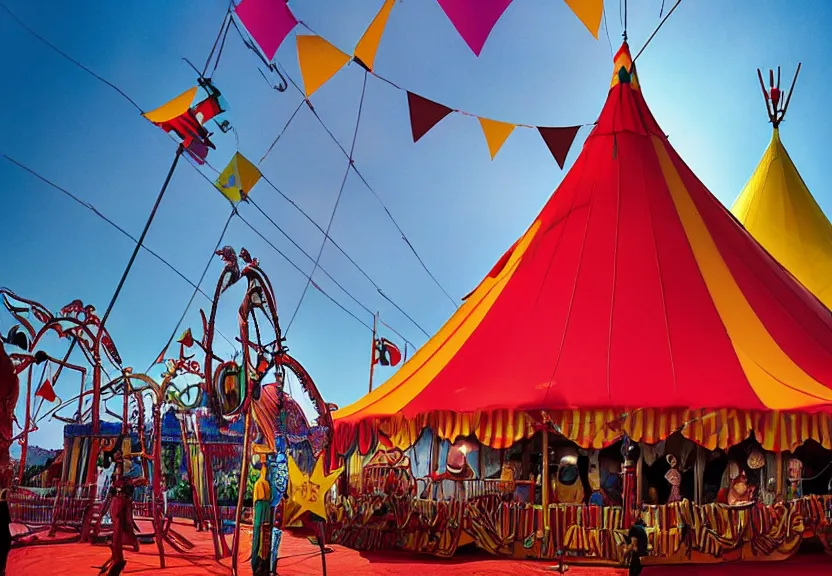 Prompt: a circus tent in an evil carnival in the style of tim burton