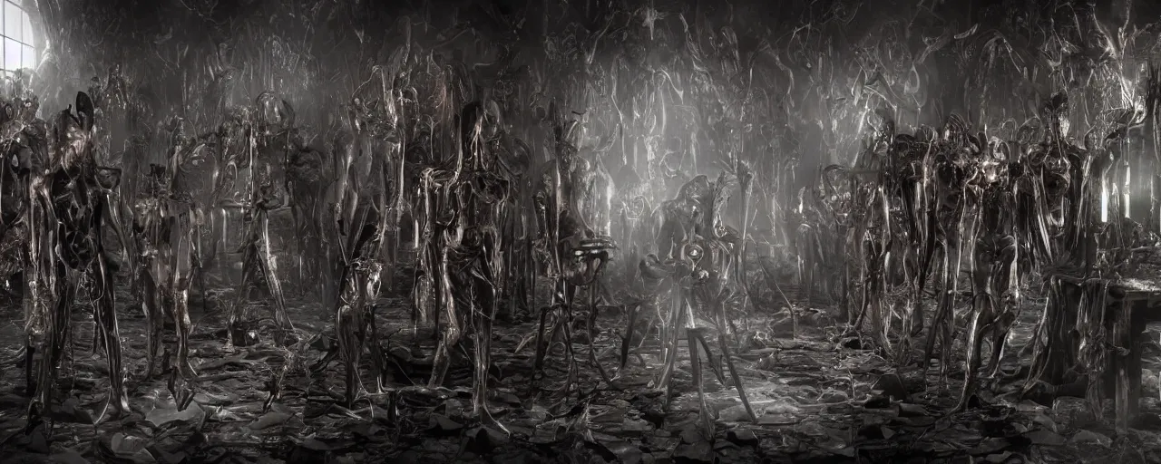 Prompt: evil souls being mass - produced on cyber gothic creation chamber, advanced, fantastic reality, 8 k resolution,