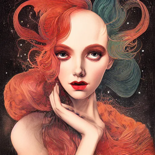 Image similar to a portrait in the style of anna dittmann and charles dulac and virgil finlay.