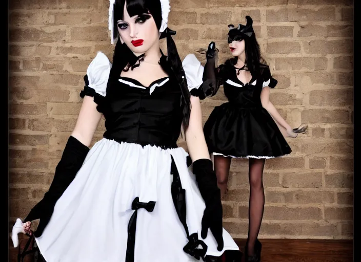 Image similar to goth girl in a maid outfit