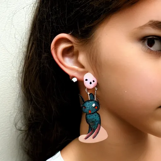 Image similar to beautiful girl wearing earrings made of cute monsters