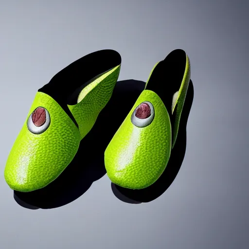 Image similar to Futuristic shoes in the shape of an avocado advertisement photo