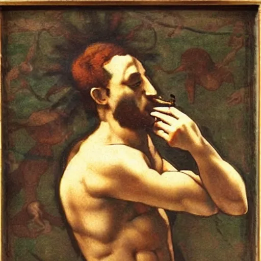 Image similar to “Smoking a joint painted by Michelangelo”