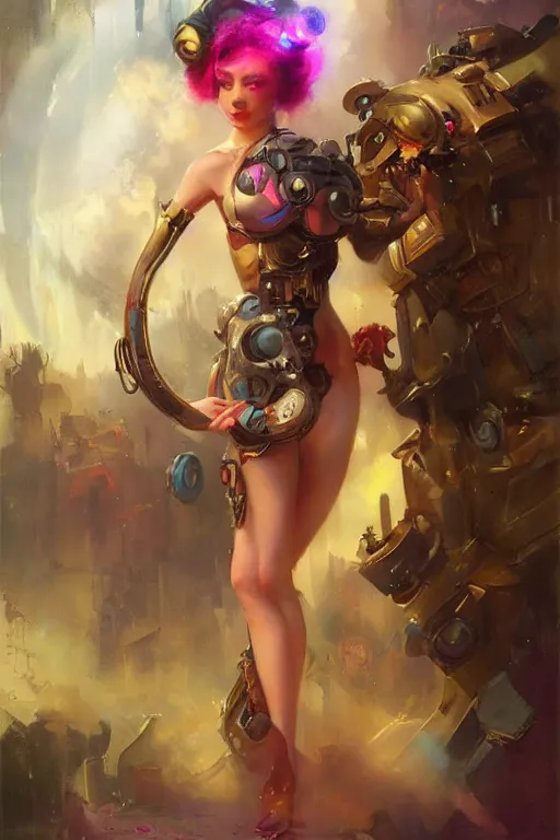 Image similar to pop surrealism, lowbrow cyberpunk girl, body golden armor, by vladimir volegov and alexander averin and delphin enjolras and daniel f. gerhartz