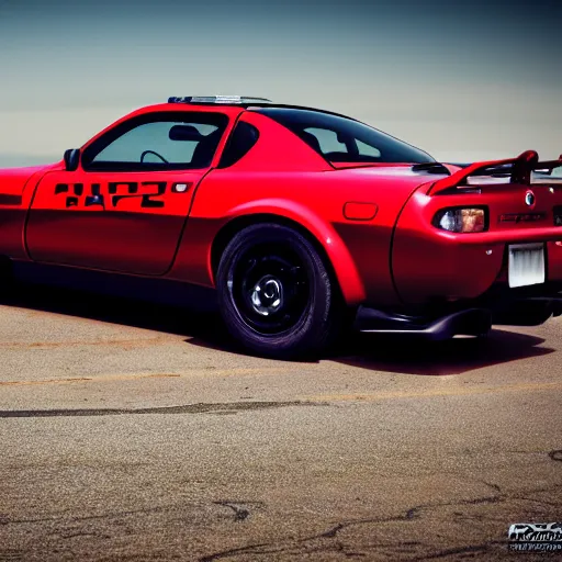 Image similar to Mazda Rx-7 police car, hyper realistic, car photography, high detail, 8k,