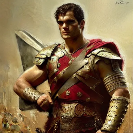 Image similar to Henry Cavill as a roman warrior, painting by Gaston Bussiere, Craig Mullins