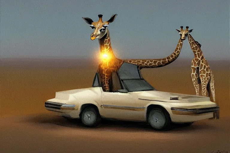 Prompt: ford giraffe, art by james gurney, trending on artstation, moon light isometric view tonalism, bokeh, surrealism, infrared, dadaism