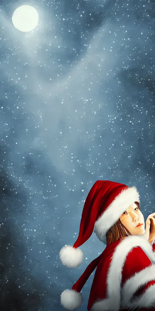 Image similar to artemis with a santa hat, digital art by kazuha fukami, cinematic lighting