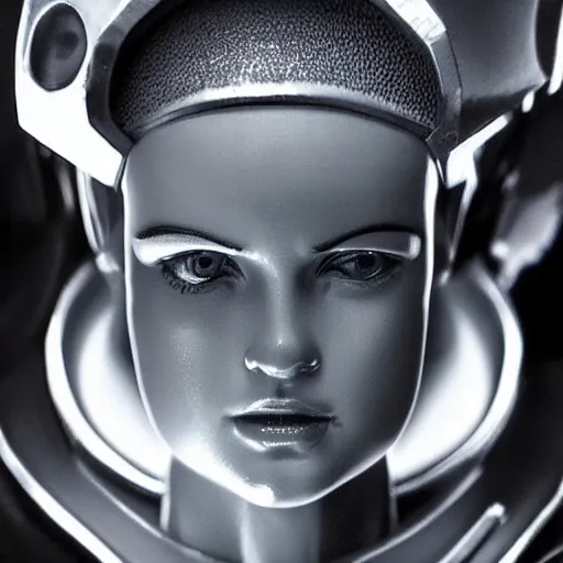Image similar to beautiful extreme closeup portrait photo in style of 1 9 9 0 s frontiers in miniature porcelain retrofuturism deep diving helmet fashion magazine blade runner seinen manga edition, real - life art nouvceau porcelain figurine, highly detailed, eye contact, pointe pose, soft lighting