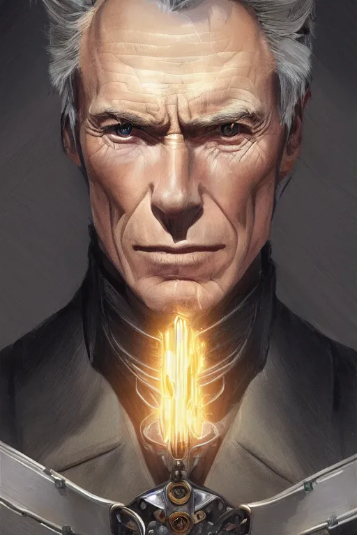 Prompt: young clint eastwood as full metal alchemist, portrait, western, duster, fantasy, intricate, elegant, highly detailed, digital painting, artstation, concept art, sharp focus, illustration, art by artgerm and greg rutkowski and alphonse mucha