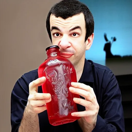 Image similar to “ nathan fielder drinking from a huge soda bottle ”