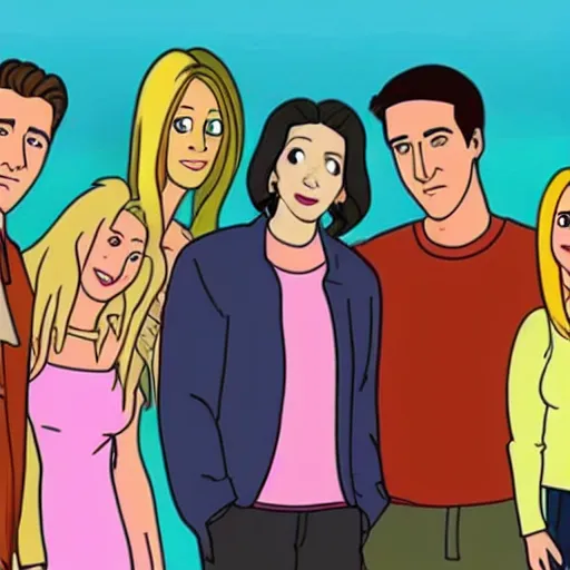 Image similar to the cast of friends on an episode of bojack horseman