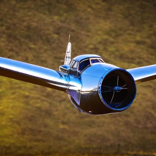 Prompt: beautiful shiny rotor plane about to take off, vintage 50s plane, high resolution 4k picture, engine is rotating and about to take off. sun glare on the camera