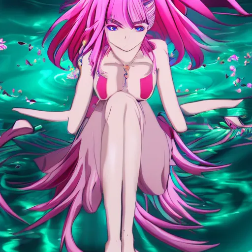 Prompt: stunningly beautiful omnipotent anime goddess with pink hair and mesmerizing cyan eyes, 8 k