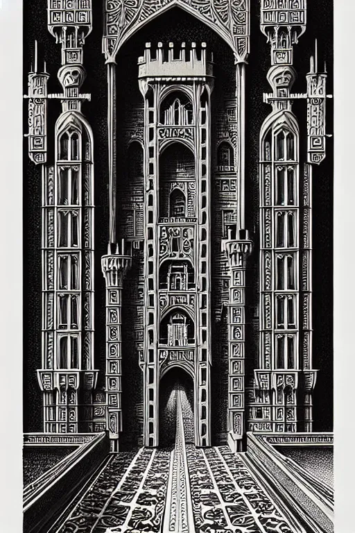 Image similar to ornate open gateway into a majestic castle, high details, intricately detailed, by vincent di fate, inking, 3 color screen print, masterpiece, trending on artstation,, sharp, details, hyper - detailed, hd, 4 k, 8 k