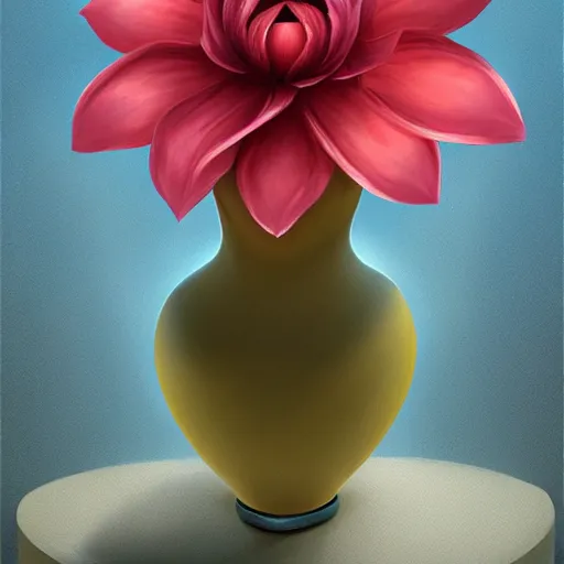 Image similar to a digital painting of a flower in a vase, a surrealist painting by jin gyoung cha, featured on cg society, fantasy art, 2 d game art, rendered in maya, storybook illustration