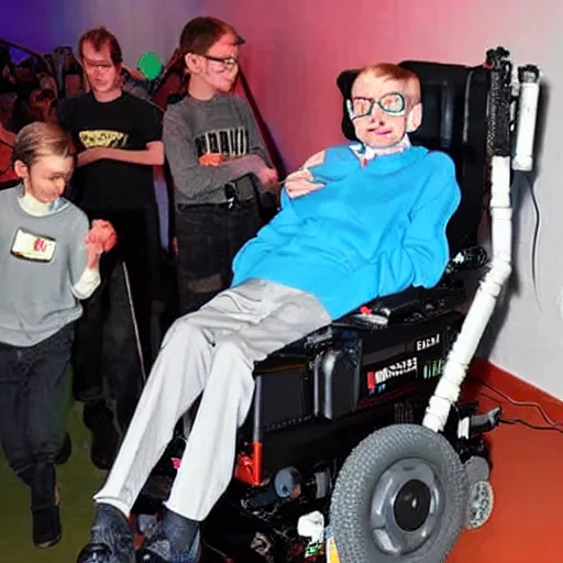 Image similar to stephen hawking playing lazer tag