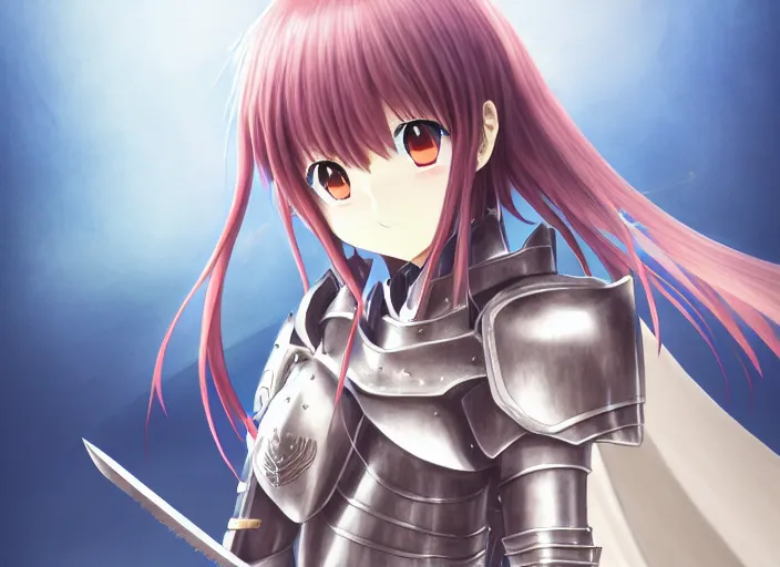 Image similar to anime girl in knights armor, Norihiro Yagi,omoide emanon, tsuruta kenji, murata range,kawaii, kyoto animation, manga,katsura masakazu, intricate, detailed, studio lighting, gradation,editorial illustration, matte print, Ilya Kuvshinov, concept art, digital,makoto shinkai,loish,