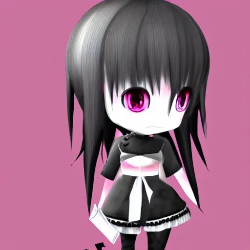 Image similar to anime nendodroid of a chibi girl gothiclolita style, 3 d render