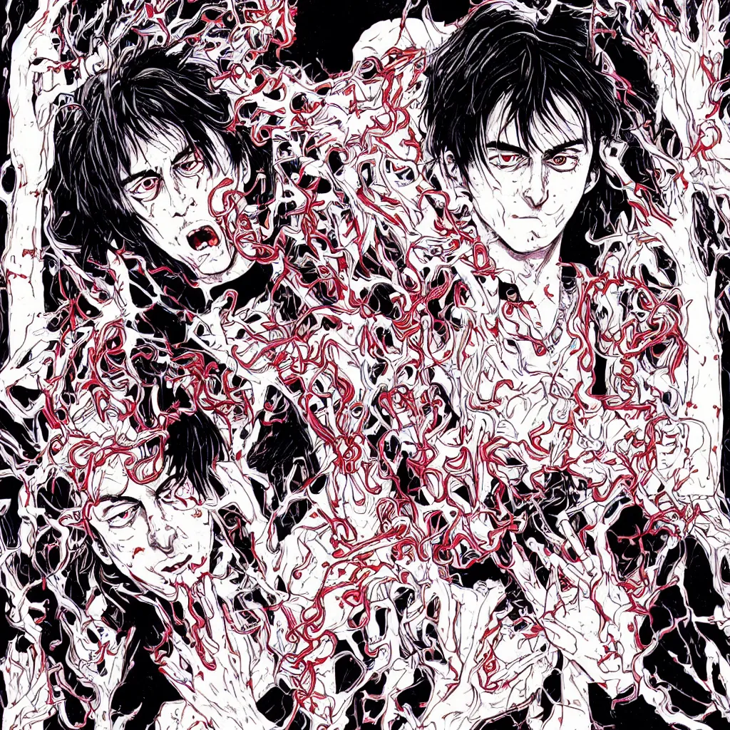 Prompt: portrait of Playboi Carti as a vampire, art by guro manga artist Shintaro Kago