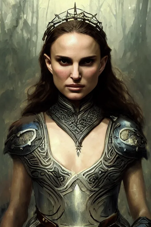 Image similar to natalie portman, legendary warrior, heroic, lord of the rings, tattoos, decorative ornaments, battle armor, by carl spitzweg, ismail inceoglu, vdragan bibin, hans thoma, greg rutkowski, alexandros pyromallis, perfect face, fine details, realistic shading photorealism