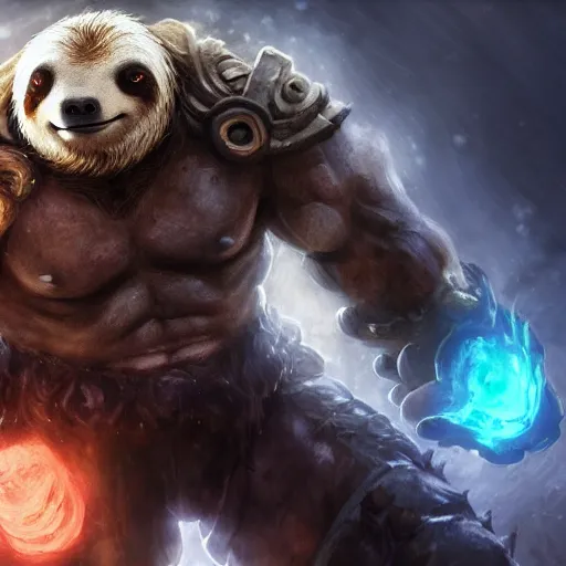 Prompt: portrait of sloth as zeus the god of thunder, league of legends amazing splashscreen artwork, gears of war, splash art, natural light, elegant, photorealistic facial features, intricate, fantasy, detailed face, atmospheric lighting, anamorphic lens flare, cinematic lighting, league of legends splash art, hd wallpaper, ultra high details by greg rutkowski