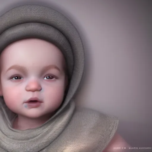 Prompt: very cute baby life like Realistic PBR 3D Model, but as a photograph by Annie Leibovitz, daz3d genesis iray, v-ray, unreal engine, HDRI shaders, 8k,intricate, elegant, highly detailed, centered, smooth, sharp focus,