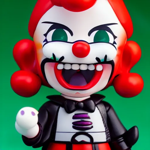 Image similar to portrait of a clown with glowing red eyes nendoroid kawaii chibi