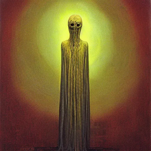 Image similar to Hastur the King in Yellow mummified monarch by Zdzisław Beksiński, high quality painting