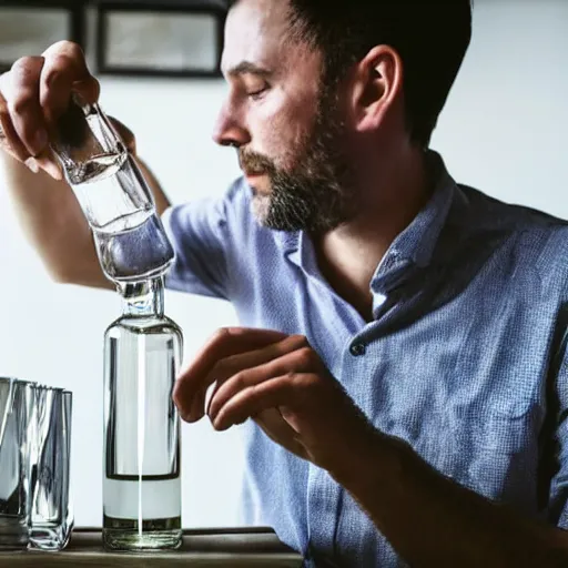 Image similar to a man supervising the unsealing an important bottle of spirits