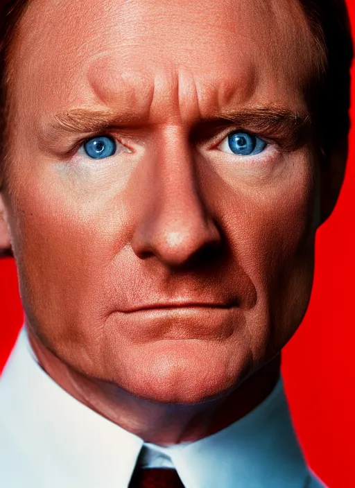 Prompt: platon closeup photograph of norm conan obrien in a suit, photorealistic, studio lighting, ektachrome, detailed, intricate, face detail