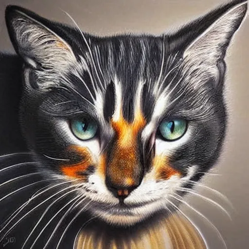 Prompt: an Hyper realistic artwork of a black orange-eyed cat by Jason de Graaf