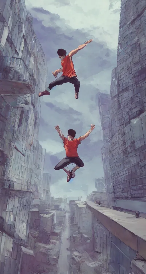 Image similar to A beautiful artwork illustration, a parkour across dimensions, featured on artstation, wide angle, vertical orientation