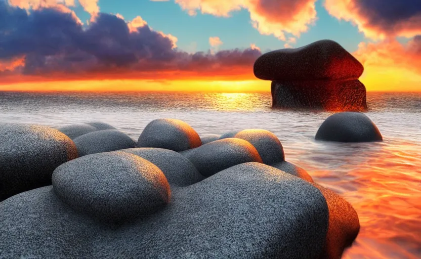 Image similar to a cubic cup of coca-cola with small gas bubbles on a rock near the sea at sunset, anime style, 8k hdr, hyperrealistic, highly detailed, high quality, high coherence, godrays, complementary colours, turbulent sea, path tracing, breathtaking landscape, cinematic lighting, concept art, trending on Artstation