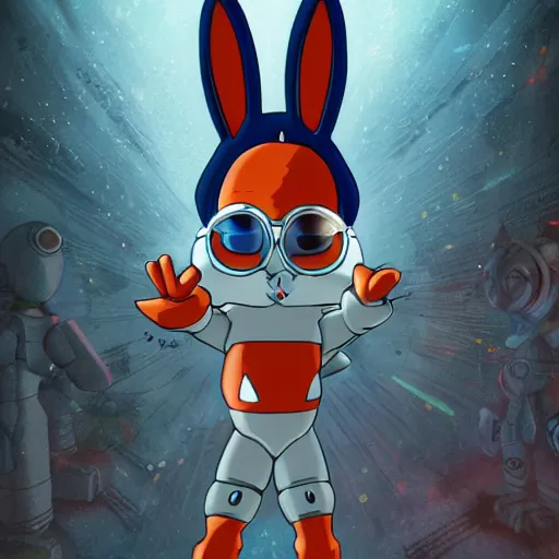 Image similar to Cyborg bugs bunny by Hayao Miyazaki, 4k, HD, high detailed, trending on artstation,